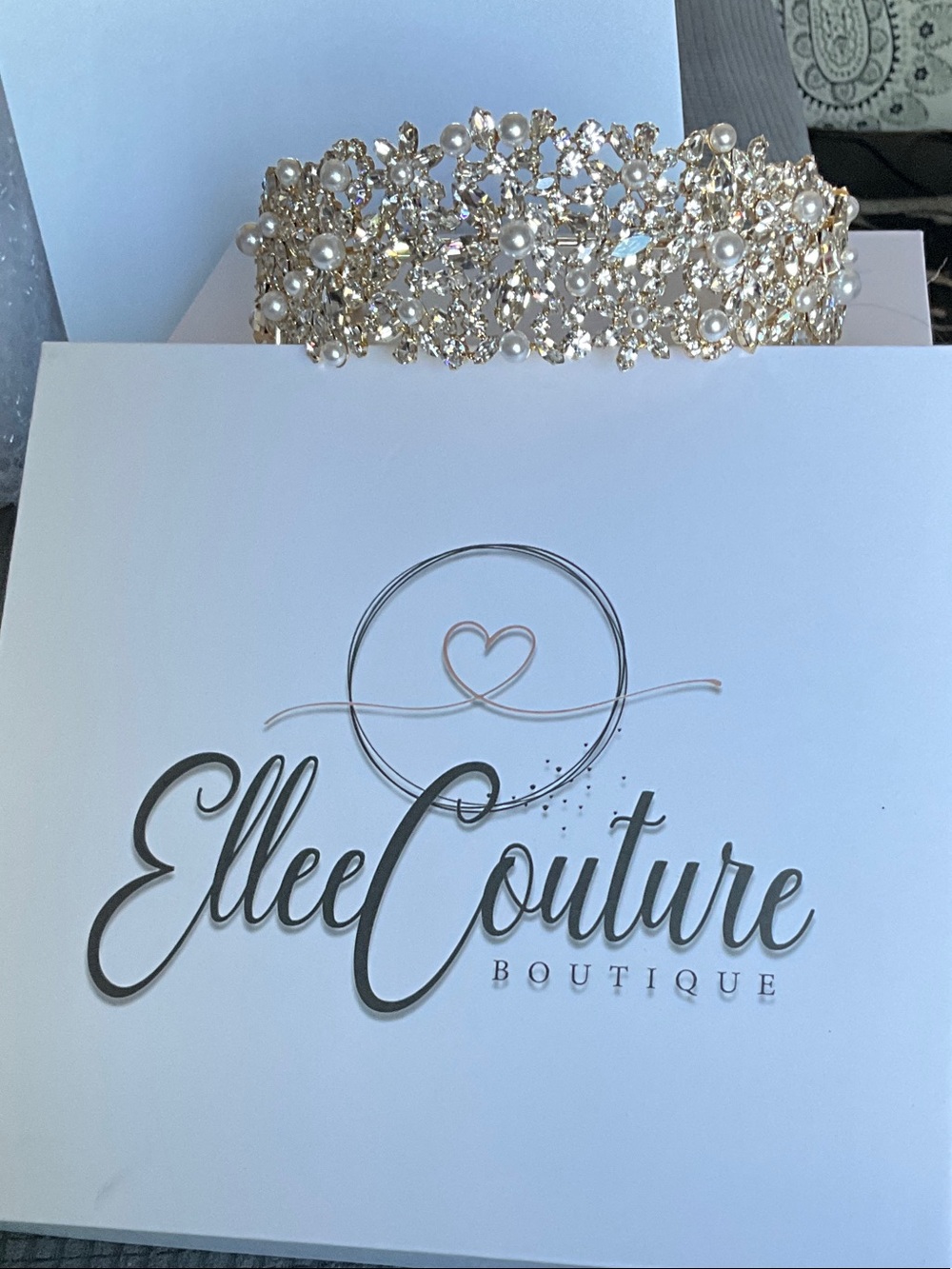 Ellee Couture Gold Pearl Crystal Bridal Tiara
